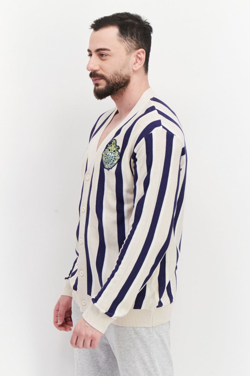 FILA سترة رياضية للرجال بتصميم V عنق طويل، بيج - Image 2